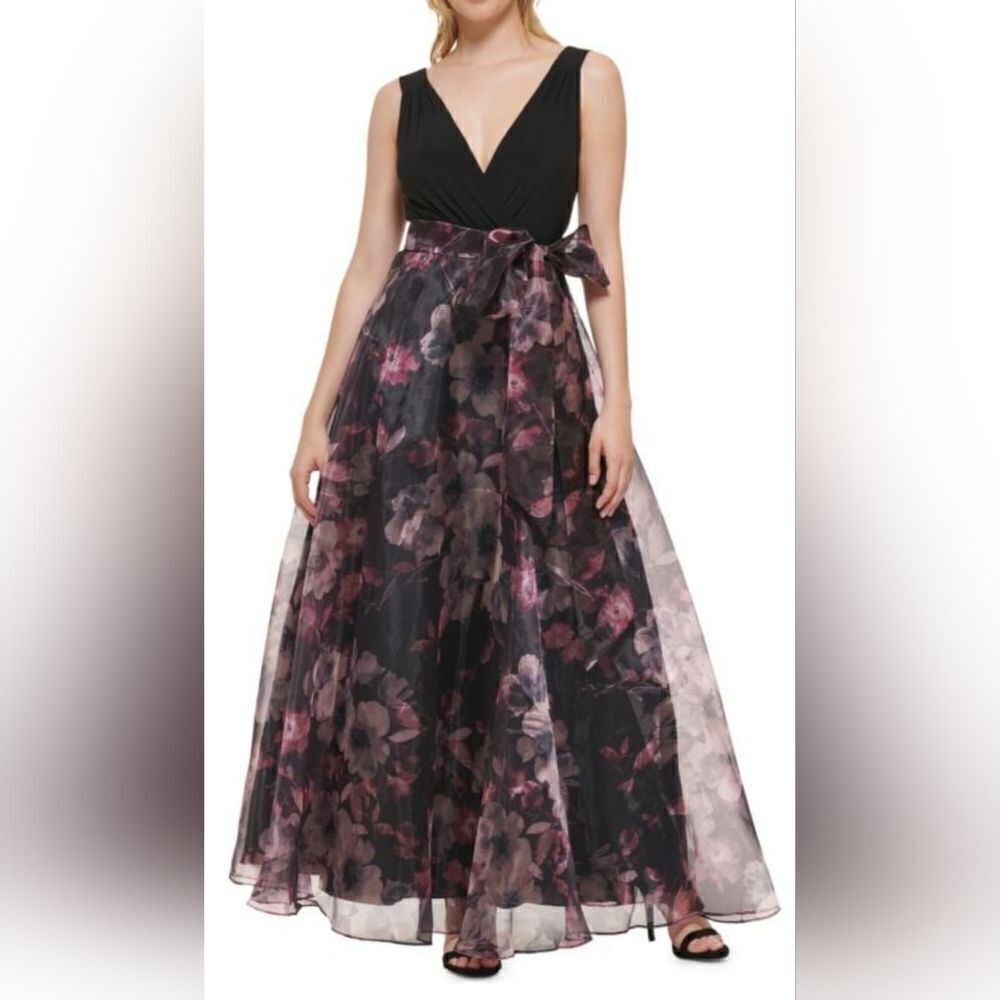 ELIZA J Floral Organza Ball Gown NWOT size 2 Black and Pink